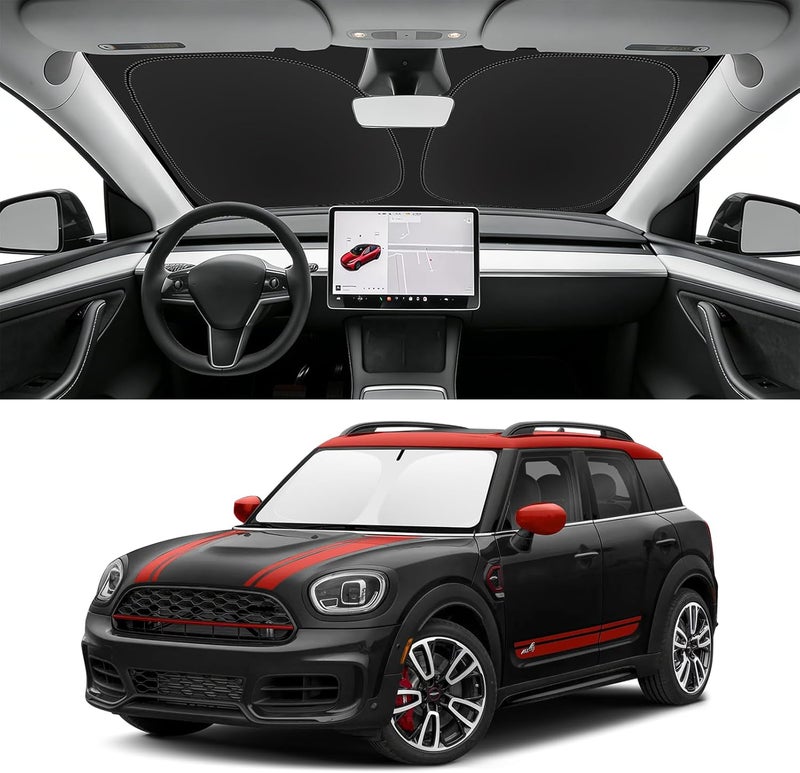 SLOGENTO Custom Fit Windshield Sun Shade for Mini Countryman 2017-2024, Blocks UV & Heat, Front Window Sunshade, Easy Fold & Store - Image 1